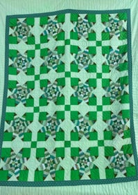 Forest Green Star Pattern Hand Stitched Quilt
