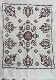 Floral Embroidered Needlework Hand Stitched Quilt