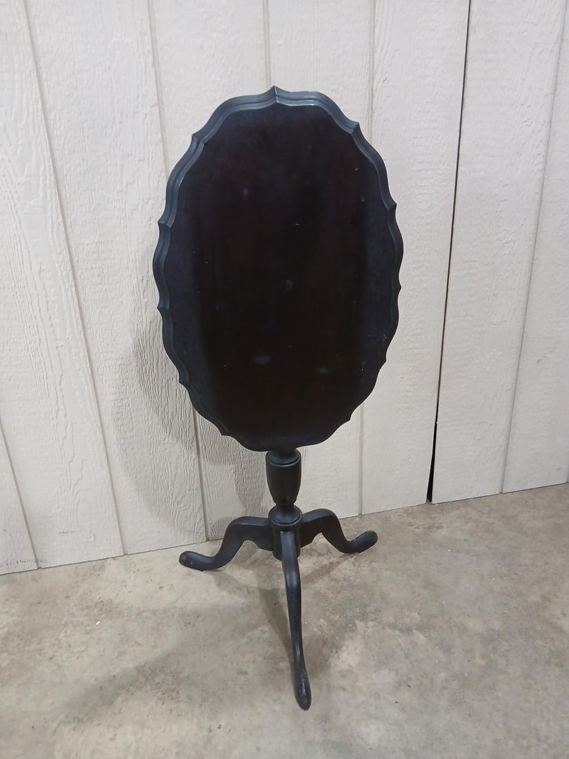 Tilt Top Scalloped Edge Tea Table: Top tilts up for conserving space. When open this is 24x15.5x29