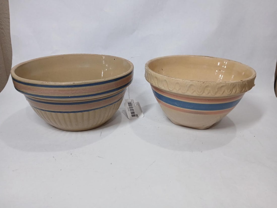 Pink & Blue Striped Yellow Ware Mixing Bowls (1 of 7)