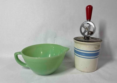 Fire King Jadeite Measuring Bowl and Crock Mixer