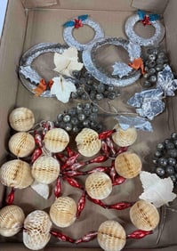 Mid Century Honeycomb, Tin, and Glass Christmas Decorations