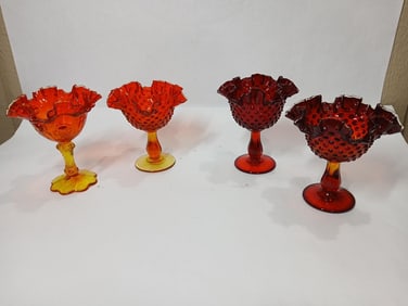 Ruby Red & Tangerine Fenton Glass Compotes