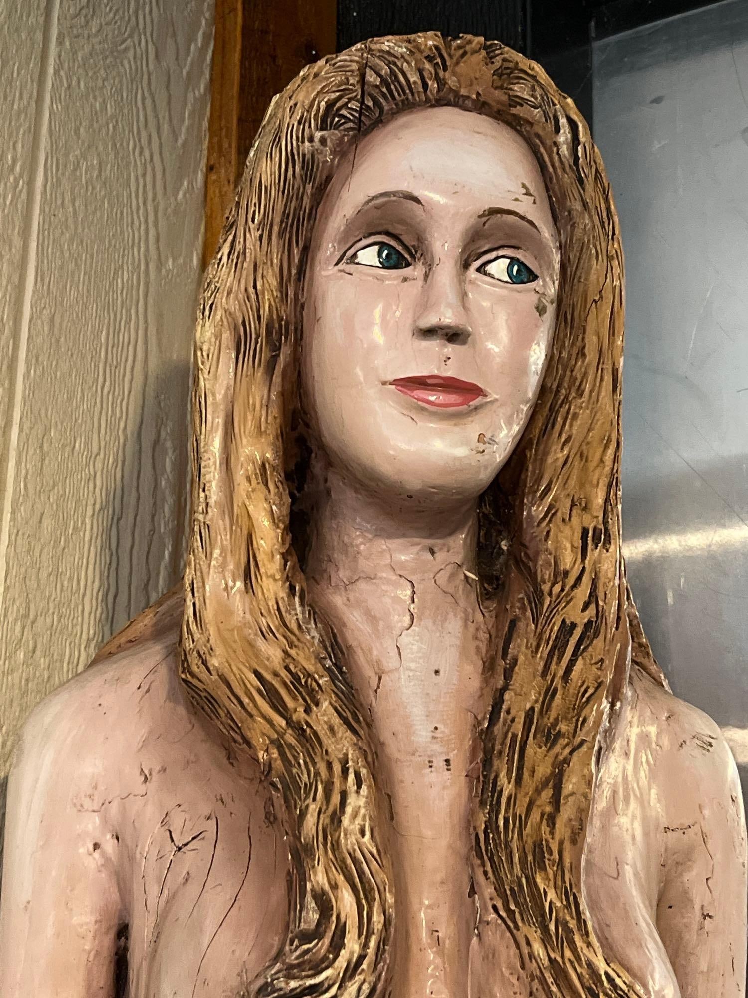 HAND CARVED SHIPS BOW WOODEN MERMAID STATUE