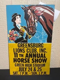LIONS CLUB HORSE SHOW CARDBOARD ADVERTISEMENT