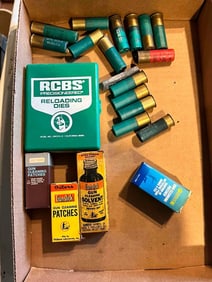 GUN CLEANING PATCHES, RELOADING DIES, AND SHELLS