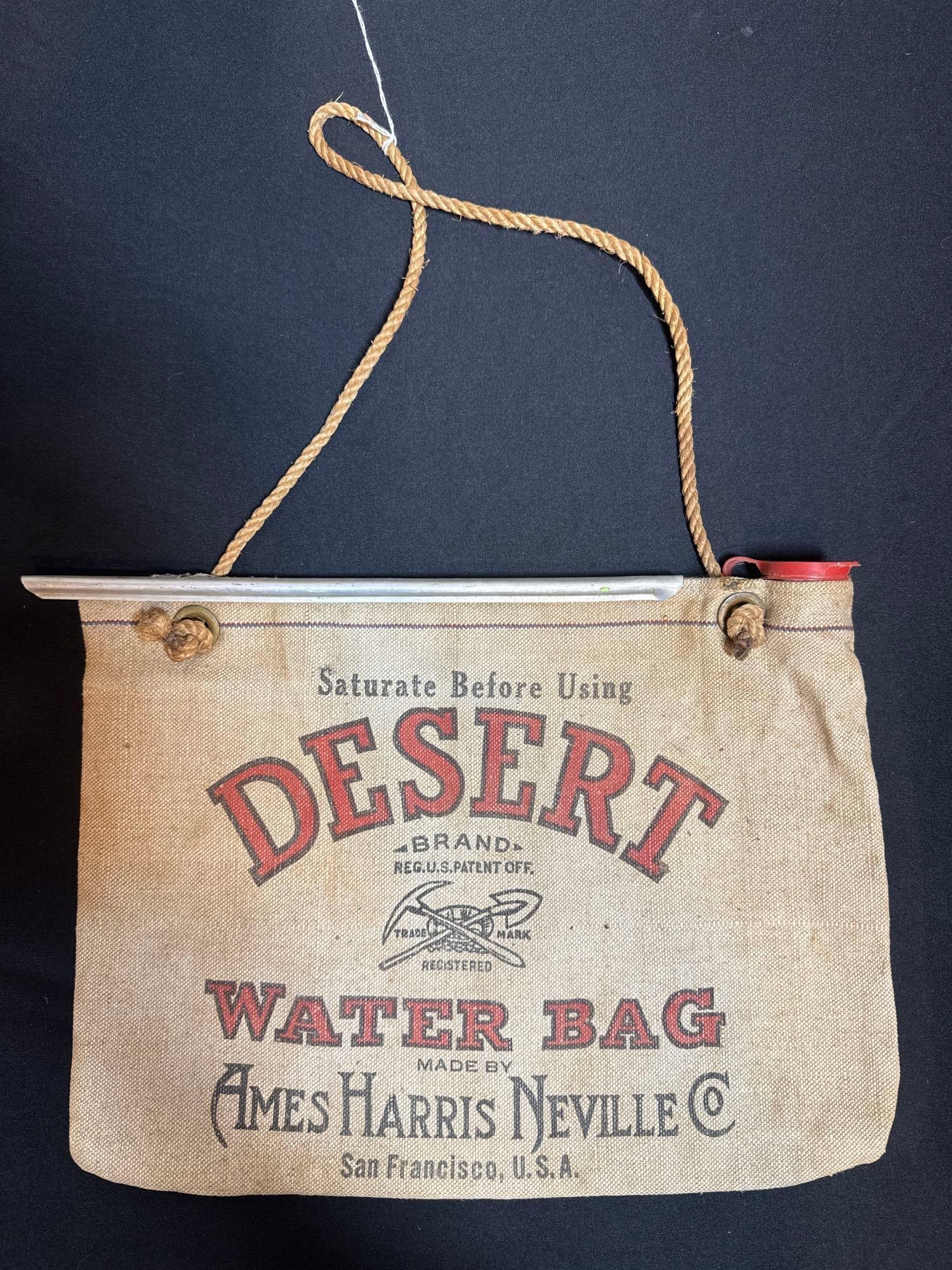 DESERT BURLAP WATER BAG: MADE BY AMES HARRIS NEVILLE CO. GREAT CONDITION
