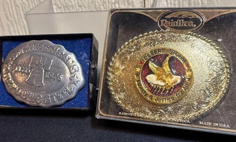 REPUBLIC STEEL AND DESERT STORM BELT BUCKLES