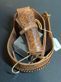 EMBOSSED LEATHER HOLSTER AND AMMO BELT