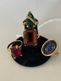 LADIES LARGE COLORED STONE GOLD TONED FASHION RINGS
