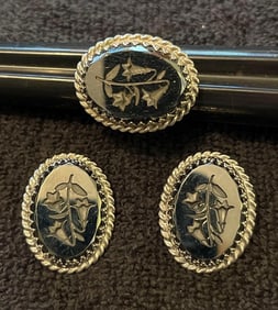 WHITING AND DAVIS INTAGLIA 1970S EARRINGS AND RING