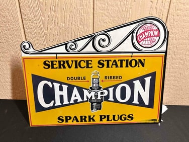 CHAMPION SPARK PLUGS DOUBLE SIDED FLANGE SIGN
