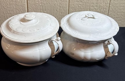 PAIR OF IRONSTONE CHAMBER POTS