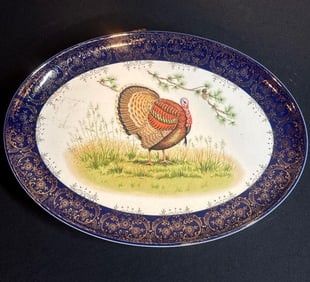OVAL COBALT BLUE AND GOLD TRIMMED TURKEY PLATTER
