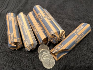 6 ROLLS JEFFERSON NICKELS