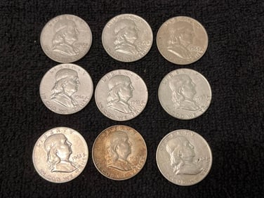 9-FRANKLIN HALF DOLLARS