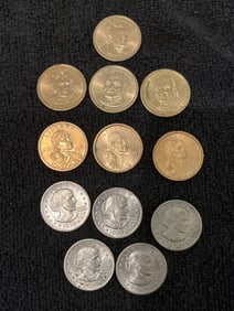SACAJAWEA, PRESIDENTIAL 1$, AND SUSAN B ANTHONY COINS