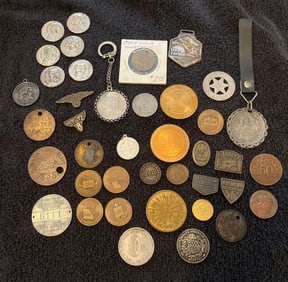 COIN JEWELRY, MEDALS, ADVERTISING, TOKENS, AND BRASS TAGS