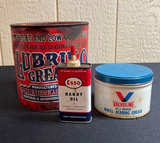 ESSO, VALVOLINE, AND MASTER LUBE CO CANS