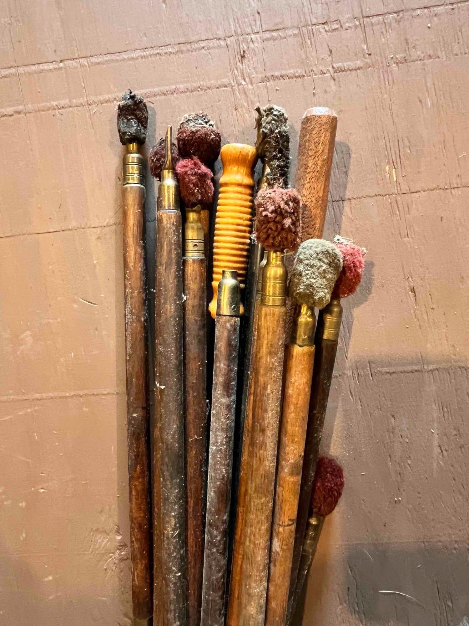 WOOD RIFLE AND BLACK POWDER GUN CLEANING RODS: 15+. EACH IS APPROX 35 INCHES LONG