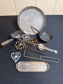 PATTY MOLDS, A&P COFFEE SCOOP, AND CAST IRON POT