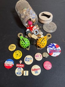 POLITICAL & ADVERTISING BUTTONS, CLIPS, AND SEWING ITEMS