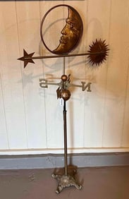 MOON AND STARS COPPER & BRASS WEATHERVANE ON STAND