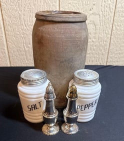 STONEWARE CANNING CROCK & VINTAGE SHAKERS