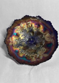 Fenton Carnival Chrysanthemum & Windmill Scalloped Edge Footed Bowl
