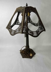 Early Bronze Panel Table Lamp missing panels