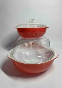 Pyrex Lidded Casserole Bowls 2 QT. Salmon Color