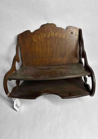 Antique Wood Wall Hanging Telephone Shelf