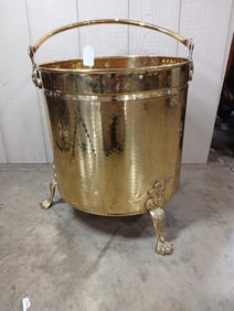 Large Footed Hammered Brass Fireplace Scuttle w/ Handle