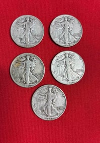 5-Walking Liberty Half Dollars