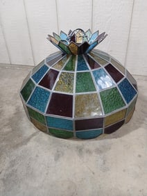 Mid Century Multi Colored Stained Glass Chandelier Electrified Light