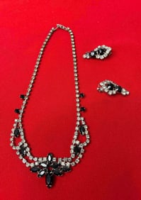 Glamours Rhinestone & Black Onyx Choker & Earring Set