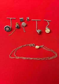 Swank Cufflinks, Pins, and Pearl Necklace