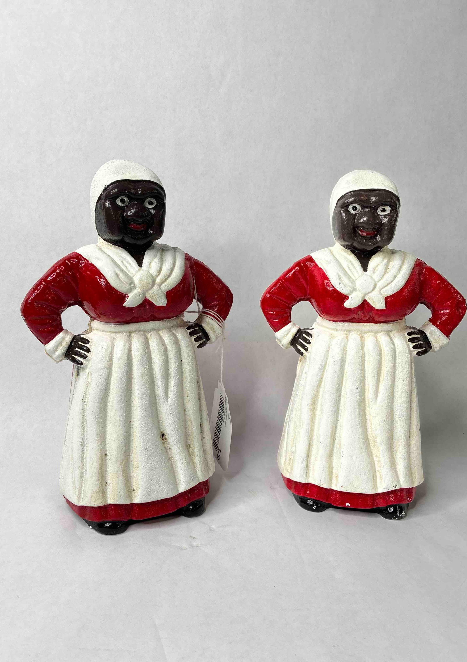 Lot of 2 Cast Iron Mammy Coin Banks: Showing repaint possibly w/ newer hardware? 9.5 H?