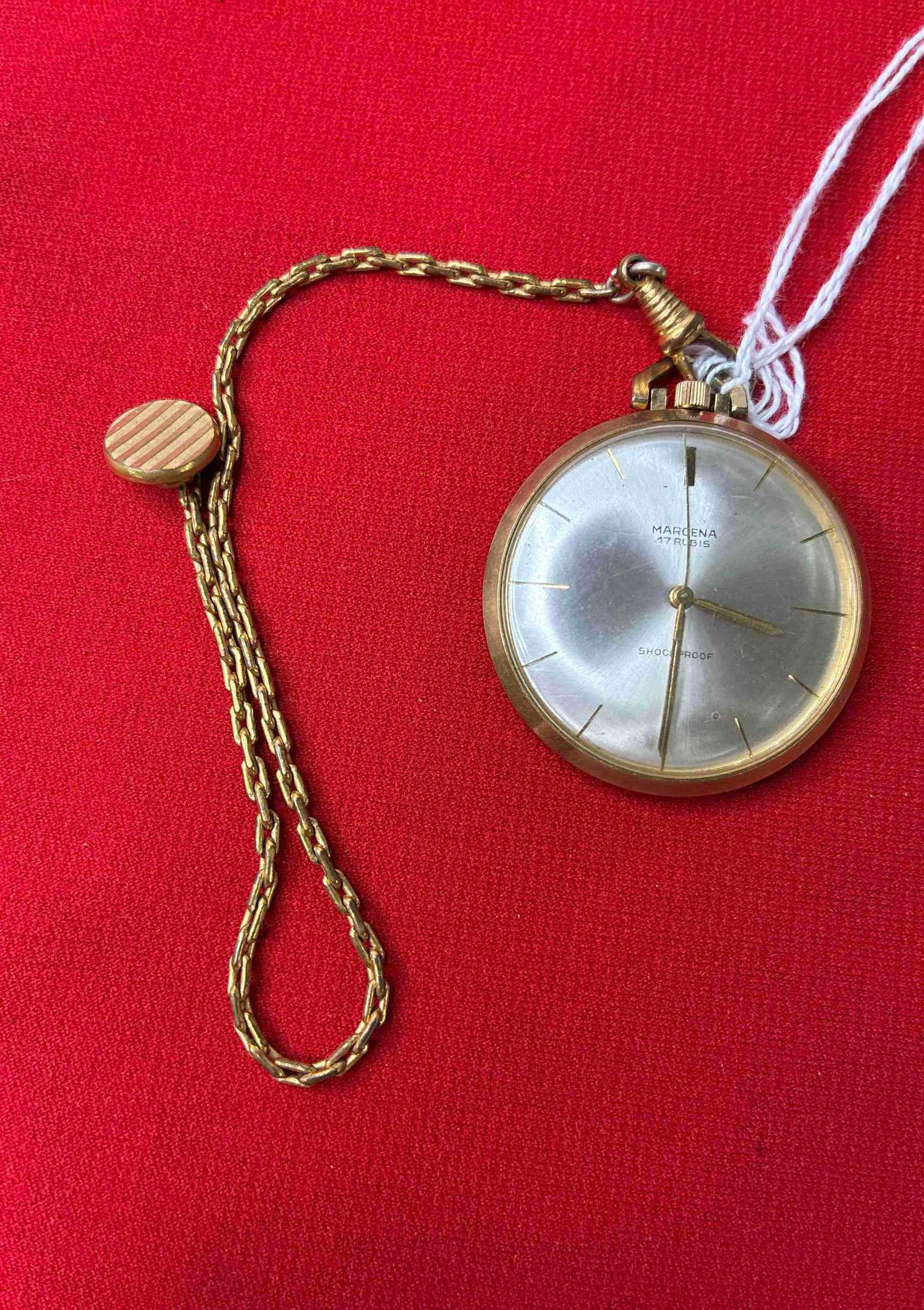 Morcena 17 Rubis Ladies Pocket Watch: Running condition. Includes chain.