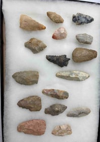 Native Arrowheads and Projectile Points & 2 Mounts Displaying Points