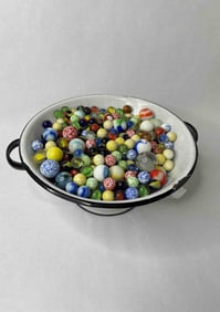 Enamel Colander Loaded w/ Early Marbles and Shooters