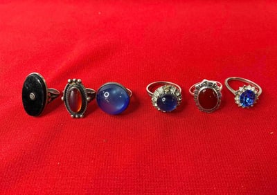 6 Jeweled Sterling Silver Rings