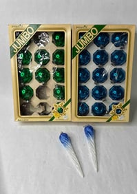 Peacock Blue & Green Glass Christmas Ornaments