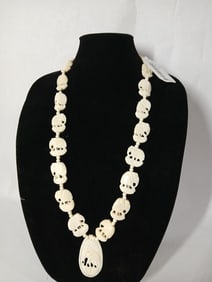 Carved Natural Material Elephant Necklace w Large Pendant