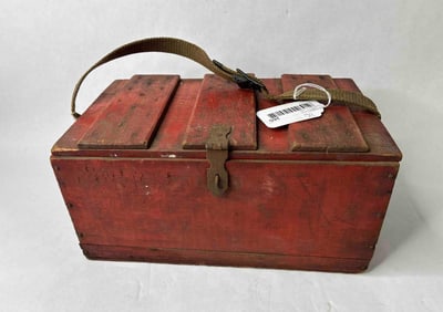 Antique Red Painted Lidded Tool Chest w/ Strap