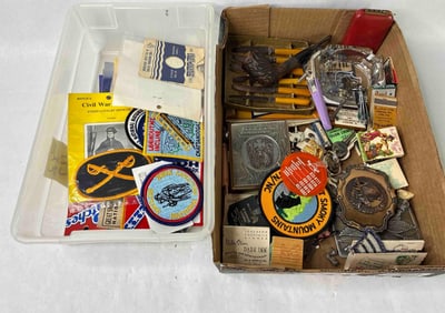 Memorabilia Lot of Military Insignia Patches, Advertising Matches, Buckles, Keychains and more