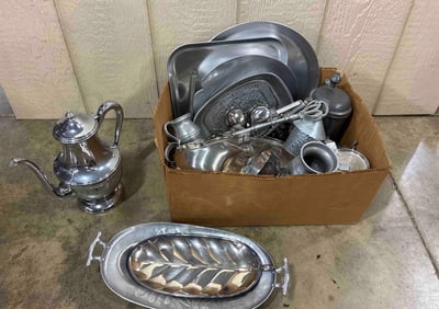 Silver Plate and Pewter Service Ware, Teapots, platters and more