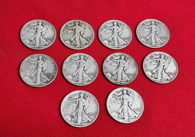 10-Walking Liberty Half Dollars