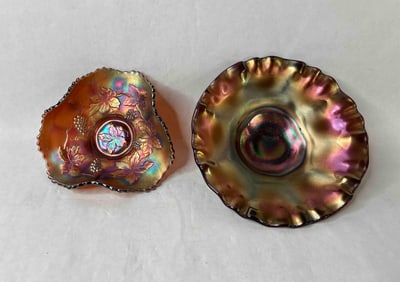 Carnival Glass Bowl and Dish Lot of 2