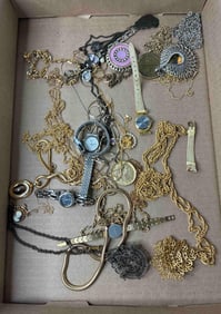 Loaded Lot of Unsorted Jewelry Inc. Watches, Necklaces, Pendants, Cameo and More